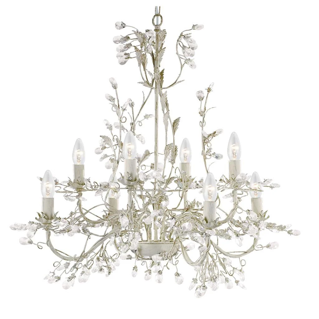 Alamandite 5/8Lt Centre Ceiling Light - Cream Gold Leaves & Clear Crystal Finish