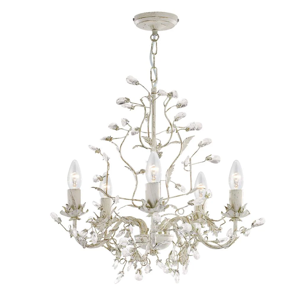 Alamandite 5/8Lt Centre Ceiling Light - Cream Gold Leaves & Clear Crystal Finish - Image 4