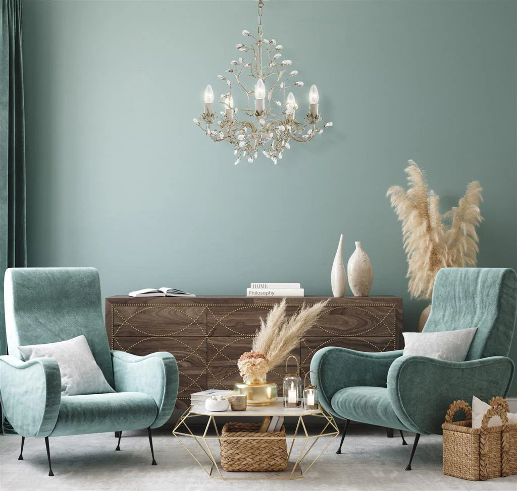 Alamandite 5/8Lt Centre Ceiling Light - Cream Gold Leaves & Clear Crystal Finish - Image 6