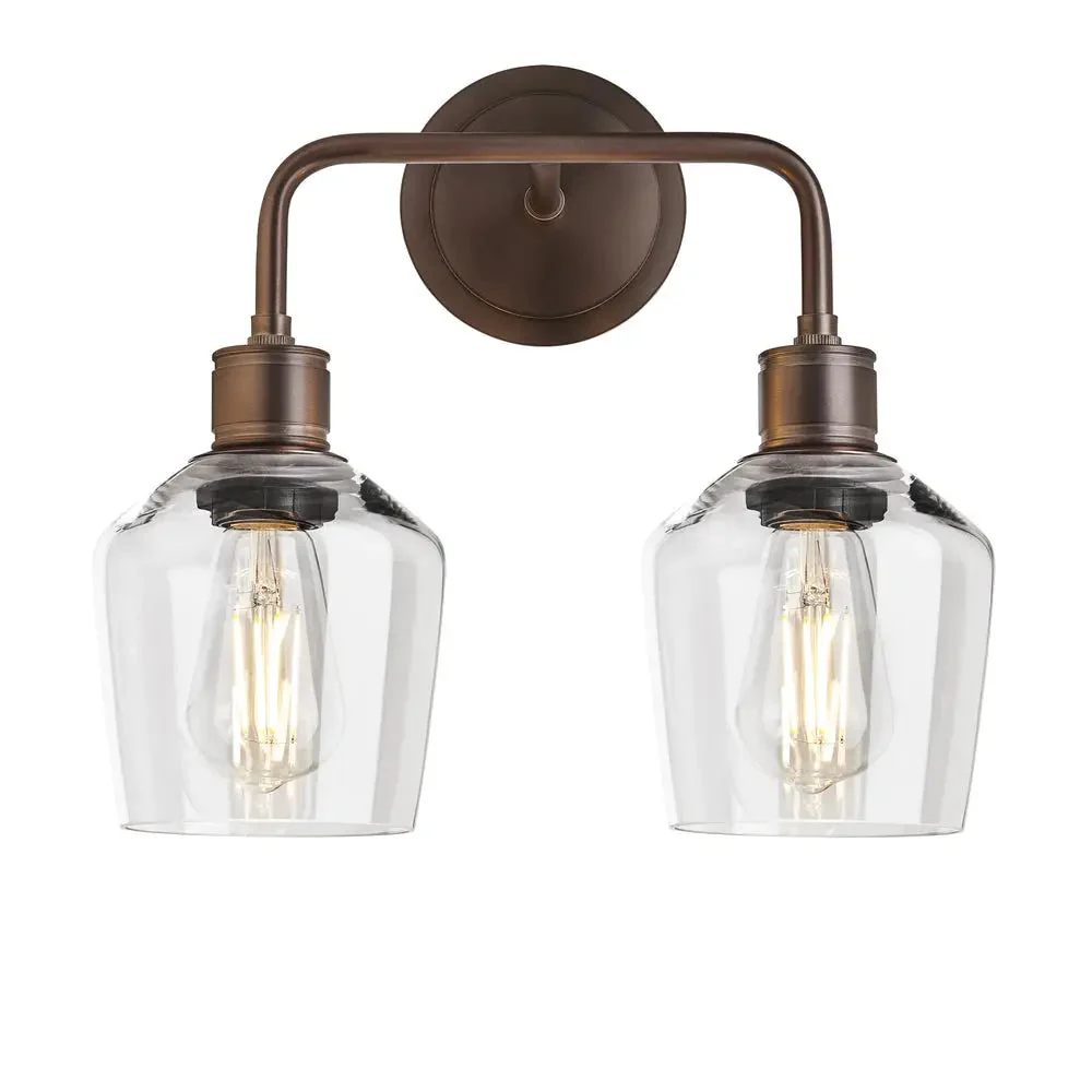 Albany Glass Schoolhouse 1/2Lt Wall Light - Clear/ Mocha Shades - Image 2
