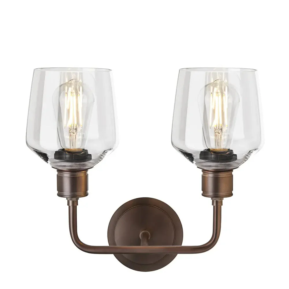 Albany Glass Schoolhouse 1/2Lt Wall Light - Clear/ Mocha Shades - Image 5