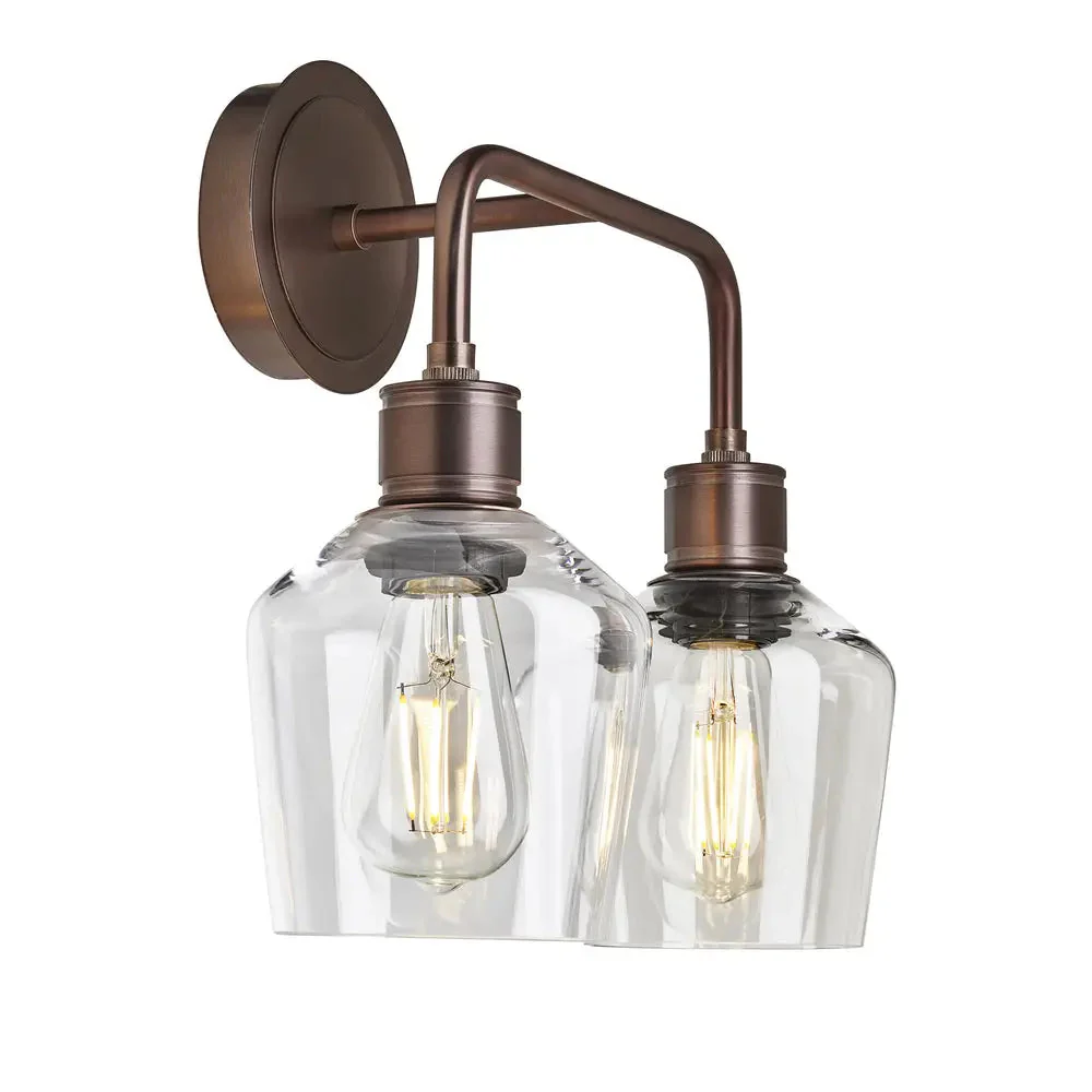Albany Glass Schoolhouse 1/2Lt Wall Light - Clear/ Mocha Shades - Image 9