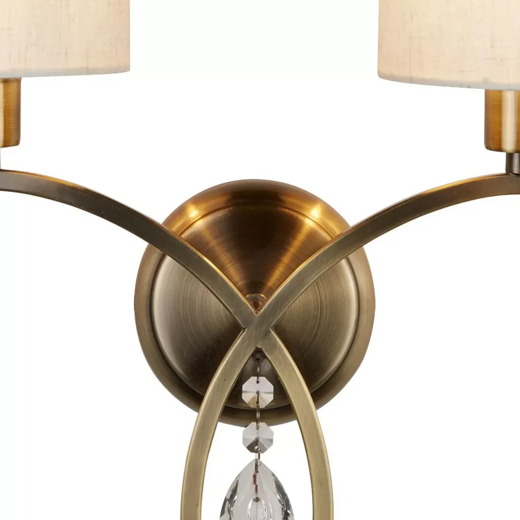 Alberto 2Lt Wall Light- Antique Brass, Crystal & Linen Shade - Image 2