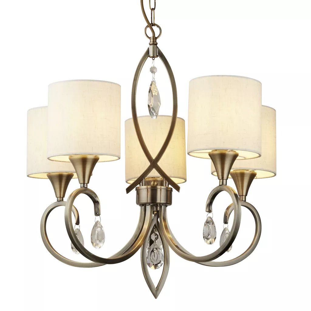 Alberto 5Lt/ 8Lt Pendant - Antique Brass, Crystal & Linen Shade