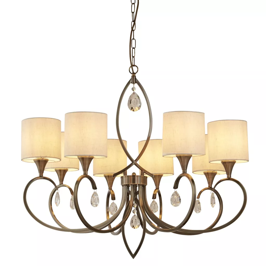 Alberto 5Lt/ 8Lt Pendant - Antique Brass, Crystal & Linen Shade - Image 2