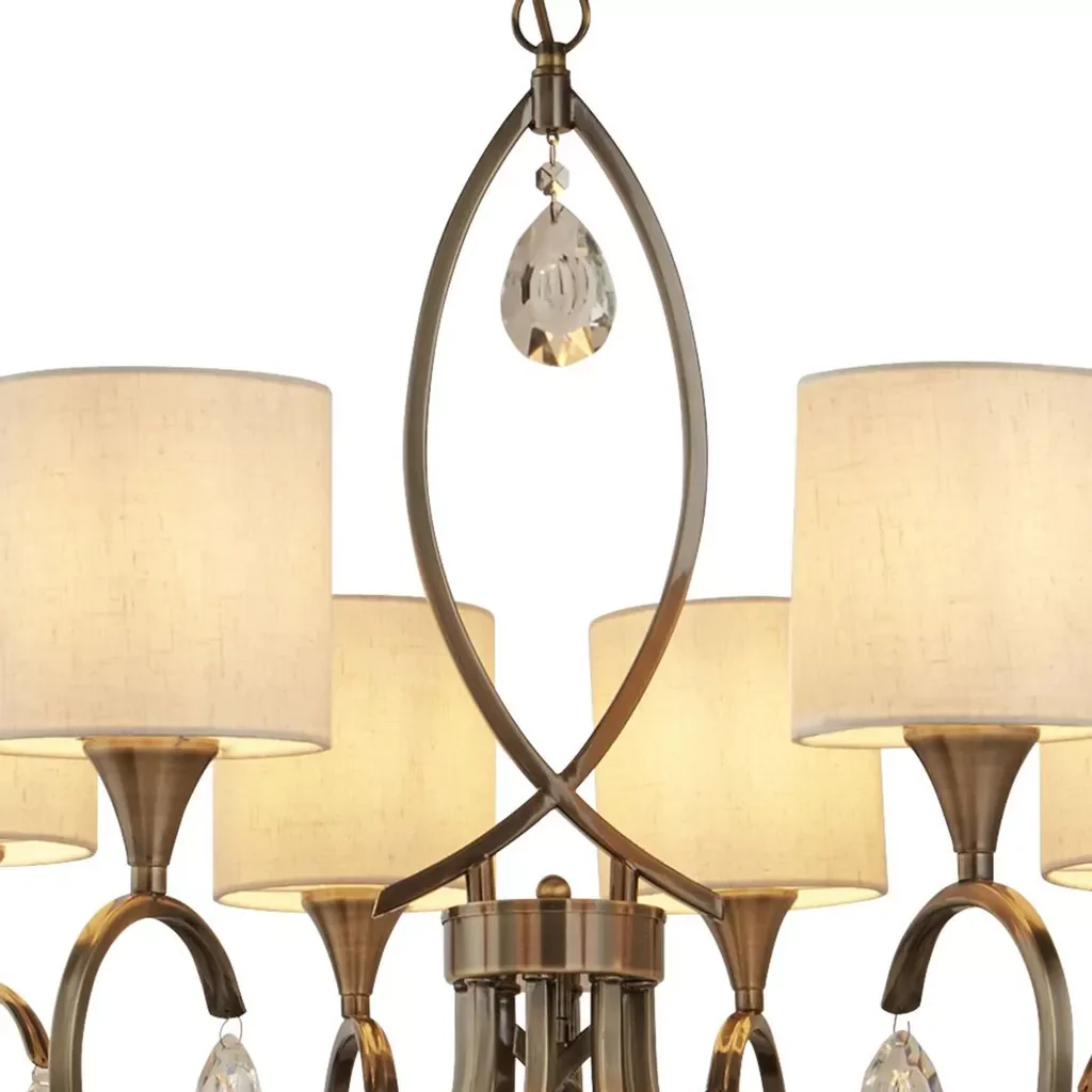 Alberto 5Lt/ 8Lt Pendant - Antique Brass, Crystal & Linen Shade - Image 3