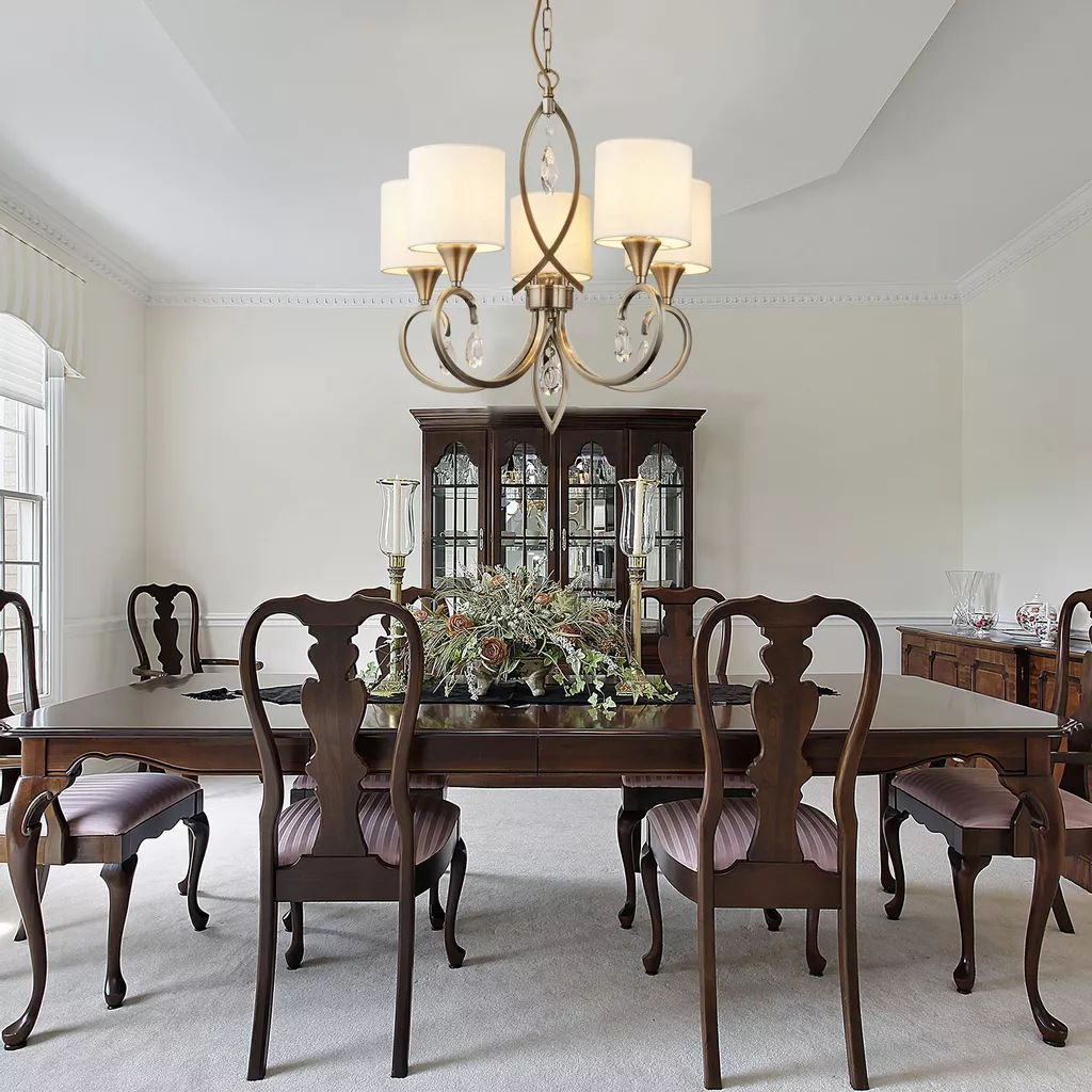 Alberto 5Lt/ 8Lt Pendant - Antique Brass, Crystal & Linen Shade - Image 5
