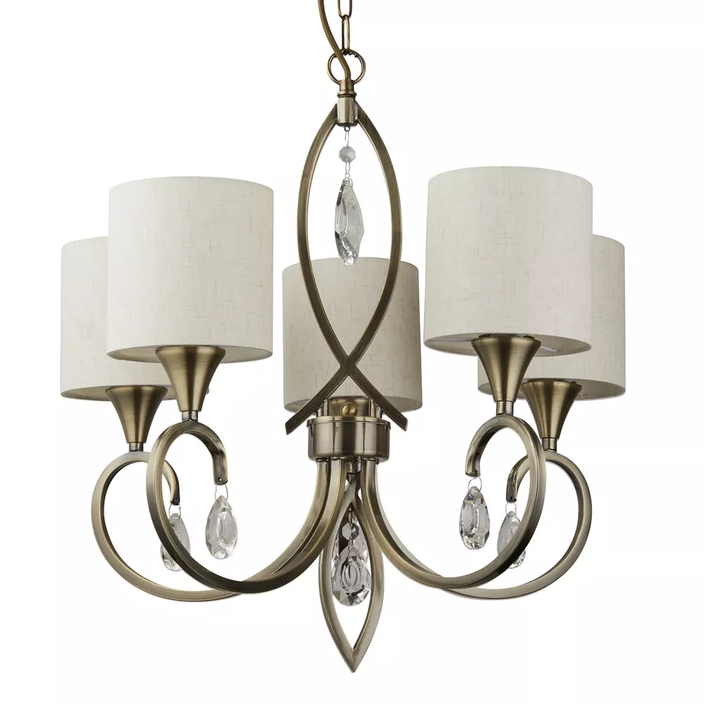 Alberto 5Lt/ 8Lt Pendant - Antique Brass, Crystal & Linen Shade - Image 7