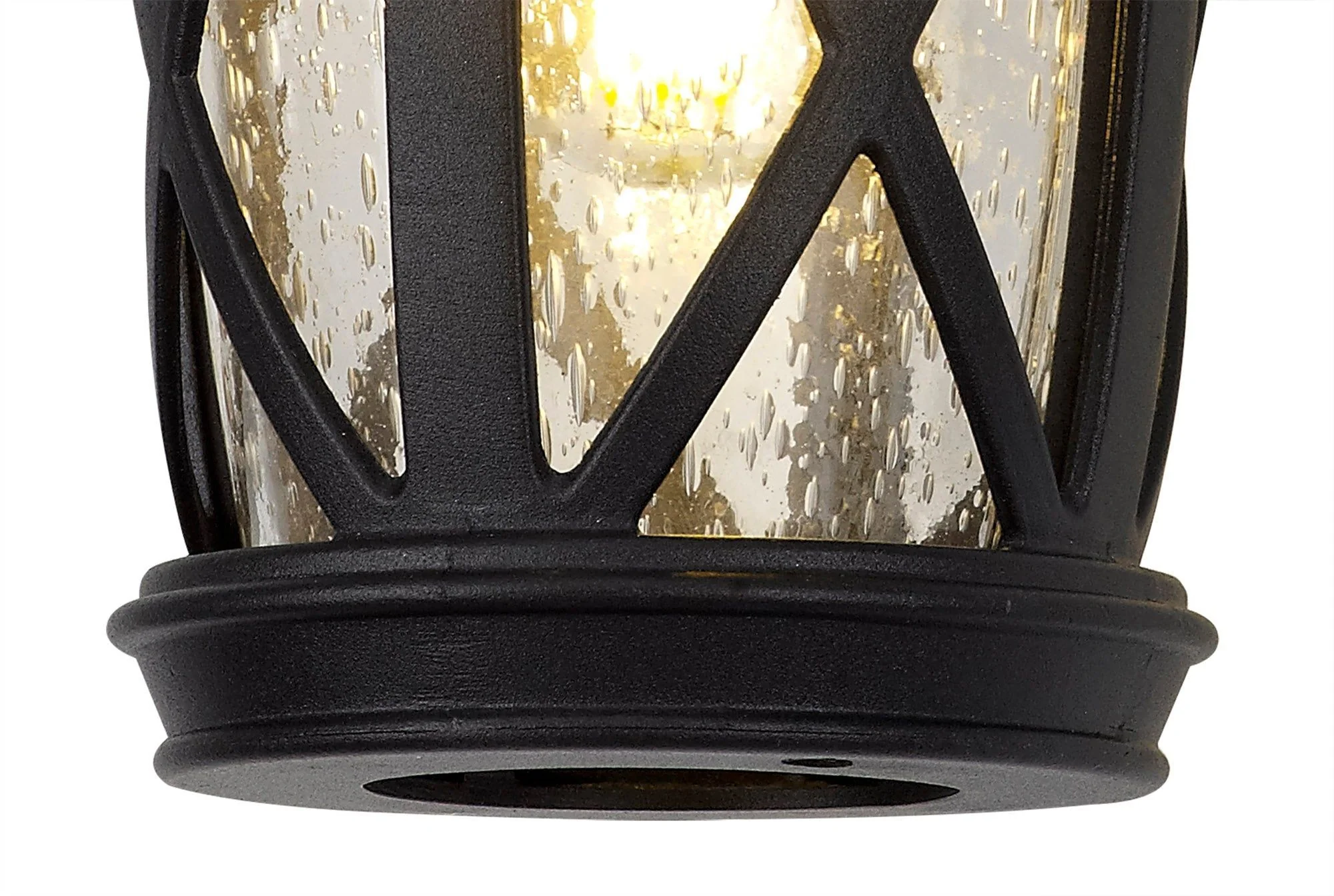 Alcover Down Round Criss Cross/Round Grid/Round/Square Criss Cross Outdoor Wall Lamp, 1 x E27, IP44, Sand Black & Clear Seeded Glass, 2yrs Warranty - Image 2