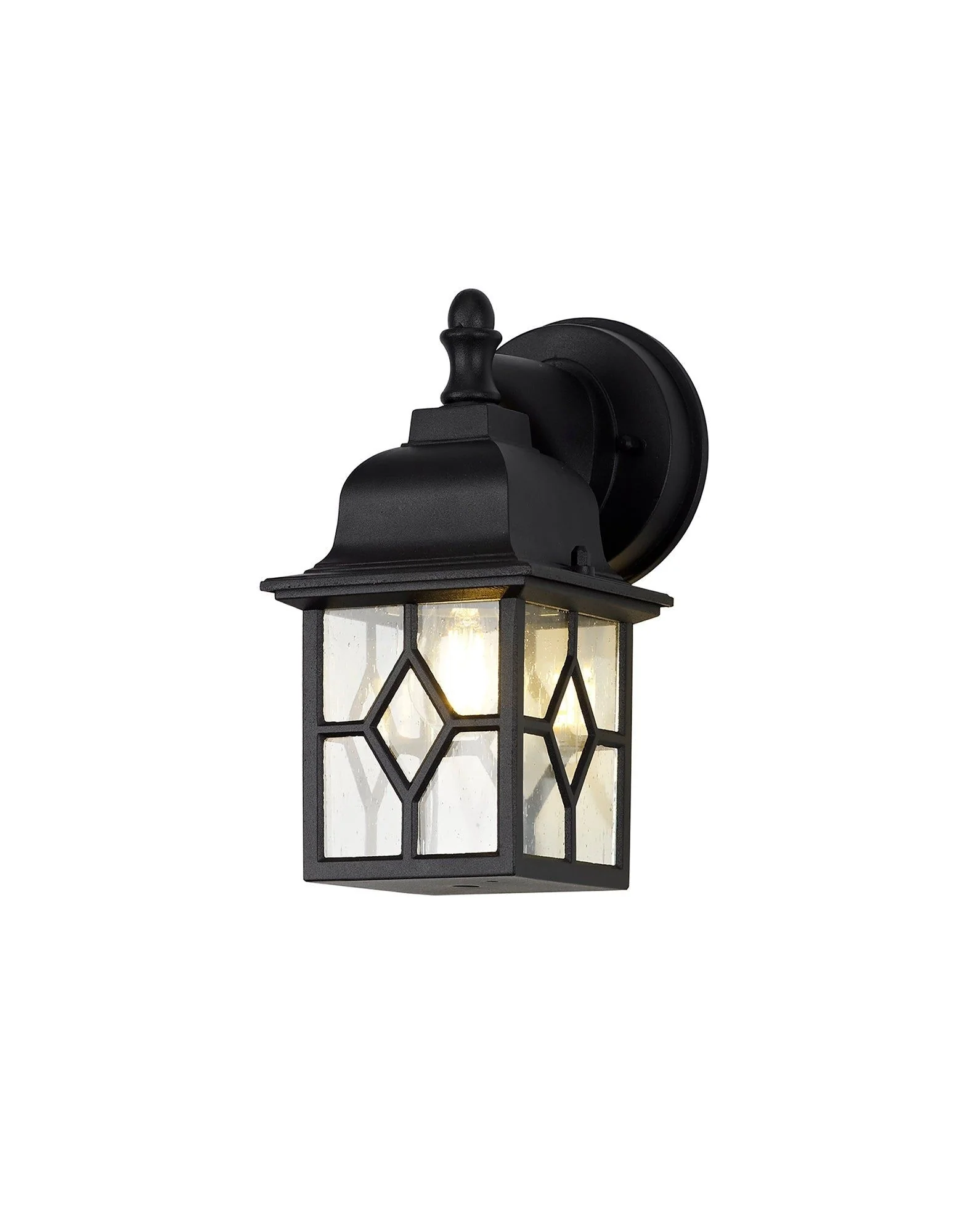Alcover Down Round Criss Cross/Round Grid/Round/Square Criss Cross Outdoor Wall Lamp, 1 x E27, IP44, Sand Black & Clear Seeded Glass, 2yrs Warranty - Image 4
