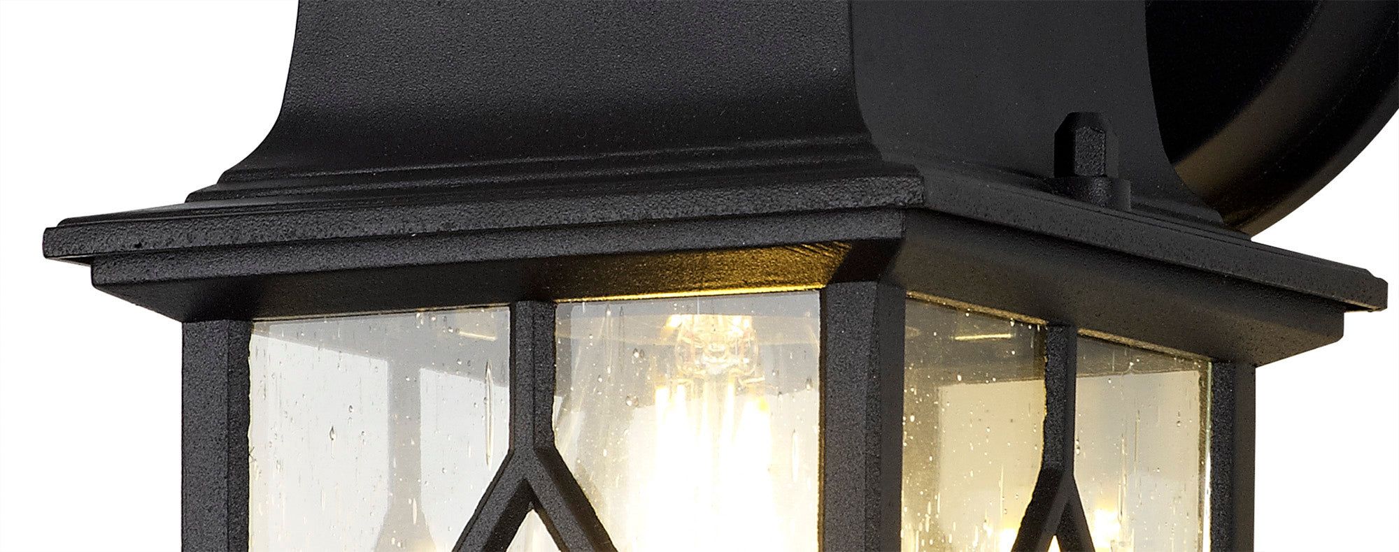 Alcover Down Round Criss Cross/Round Grid/Round/Square Criss Cross Outdoor Wall Lamp, 1 x E27, IP44, Sand Black & Clear Seeded Glass, 2yrs Warranty - Image 6