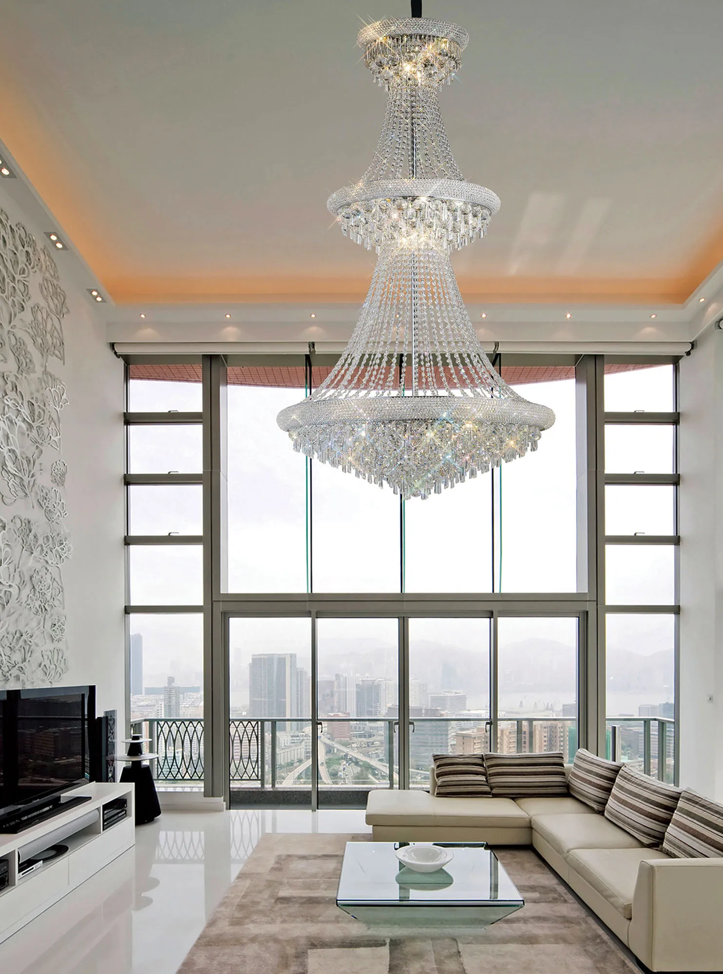 Alexandra Pendant 3 Tier 29 Light E14 Gold/Polished Chrome - Image 8