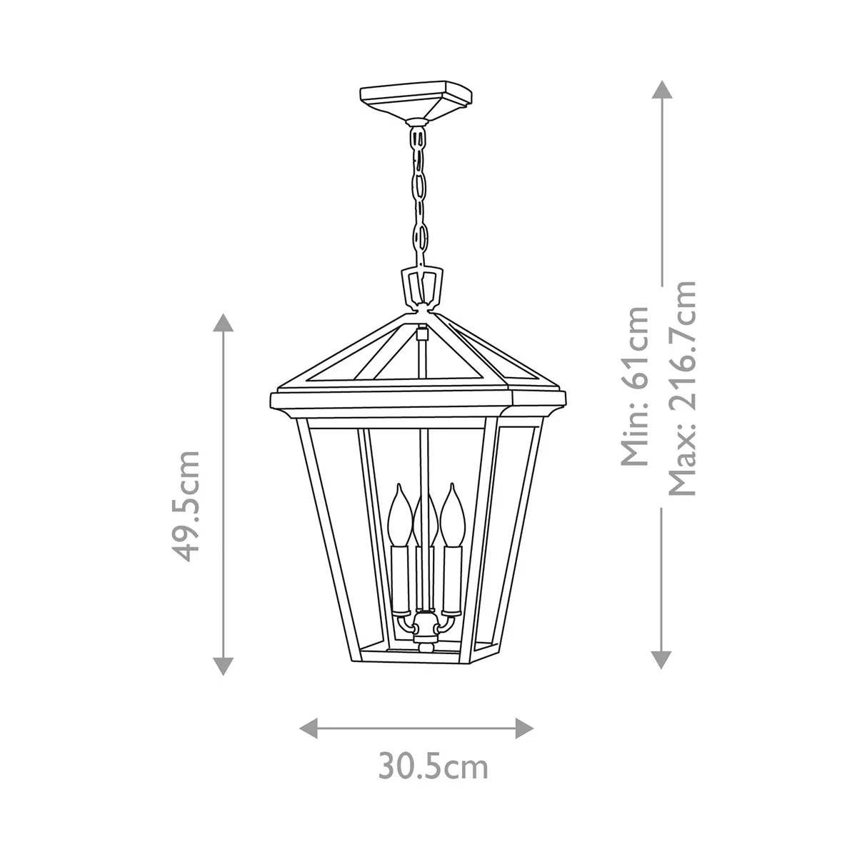 Alford Place 1/3Lt Small Chain Lantern - Museum Black IP44 E27 - Image 12