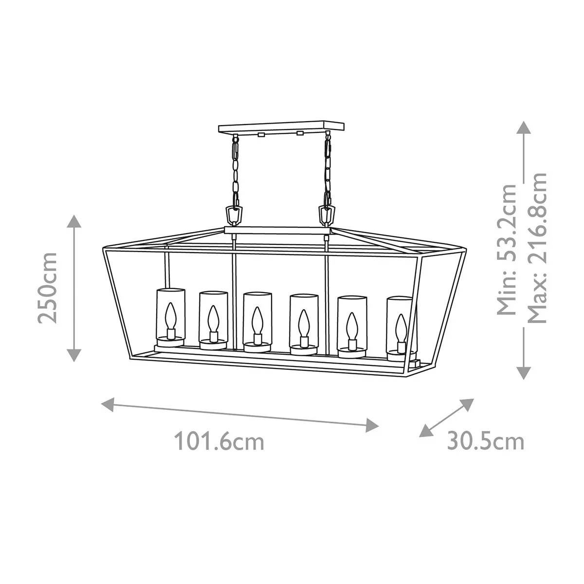 Alford Place 6 Light Outdoor Linear Pendant - Museum Black IP44 E14 - Image 6