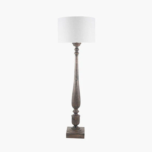 Alia Grey Wash Turned Mango Wood Floor Lamp Base - Image 2