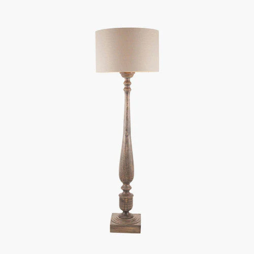 Alia Grey Wash Turned Mango Wood Floor Lamp Base - Image 3