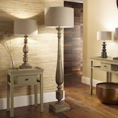 Alia Grey Wash Turned Mango Wood Floor Lamp Base - Image 4