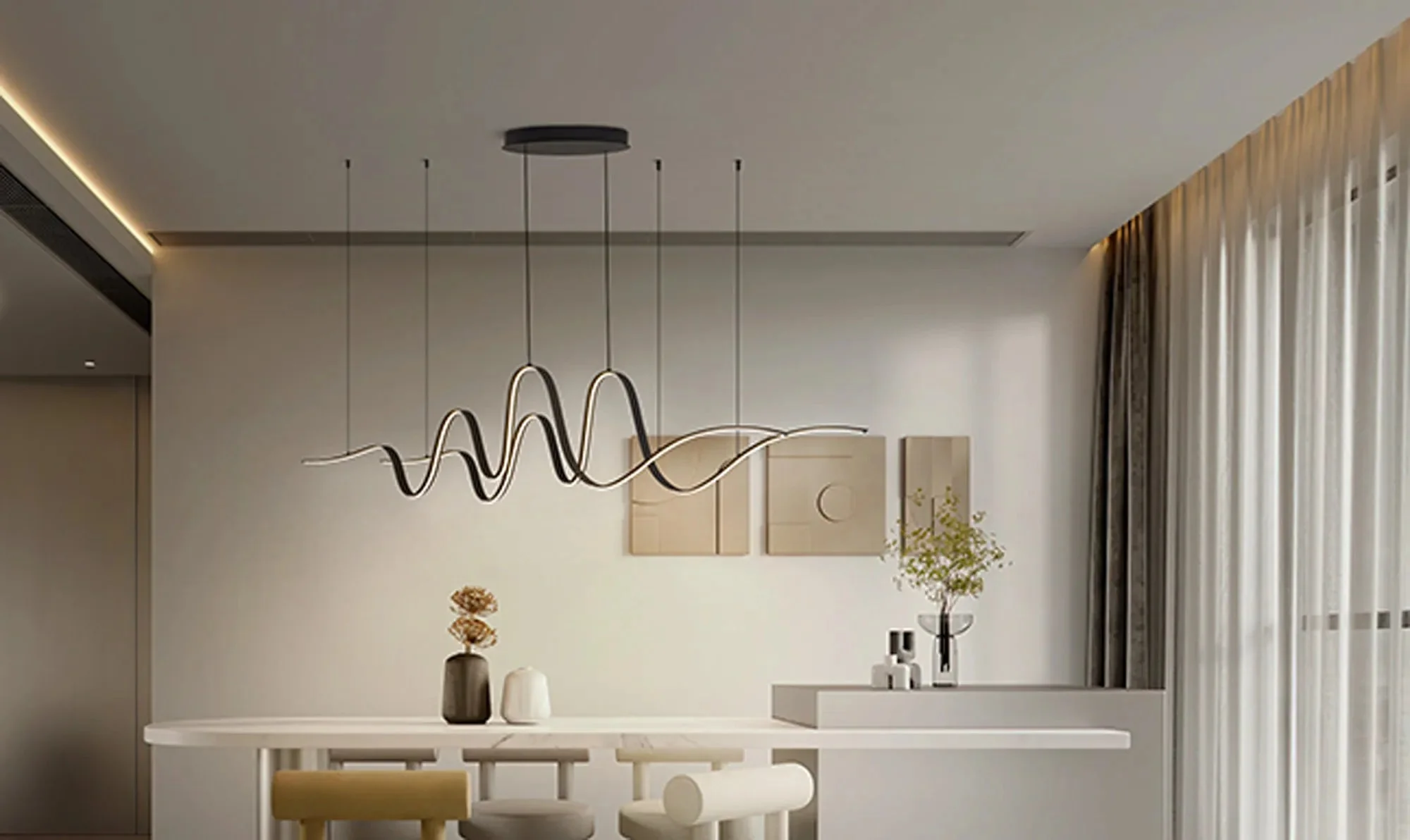 Alice Double Wave LED Kitchen Ceiling Light Triac Dimmable 3yrs Warranty- Dark Grey/ Gold Finishes - Image 4