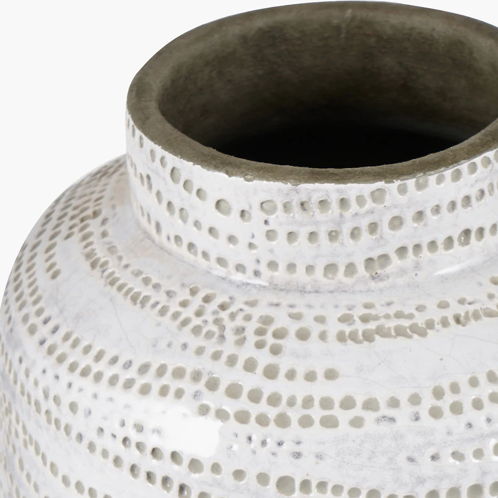 Alina White Stoneware Dot Design Vase - Small/Large - Image 2