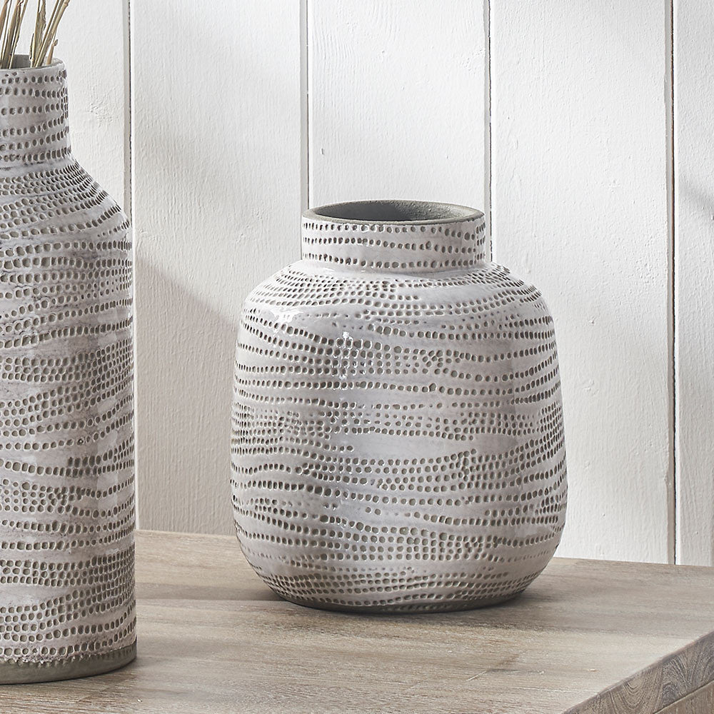 Alina White Stoneware Dot Design Vase - Small/Large - Image 4