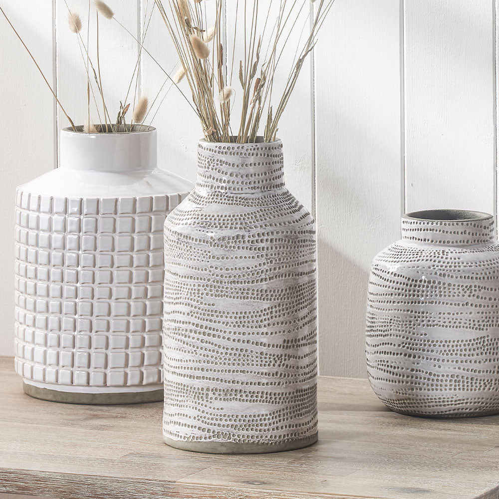 Alina White Stoneware Dot Design Vase - Small/Large - Image 8