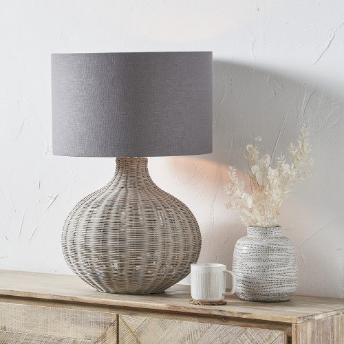 Allona Rattan Table Lamp- Grey/ Black Wash - Image 8