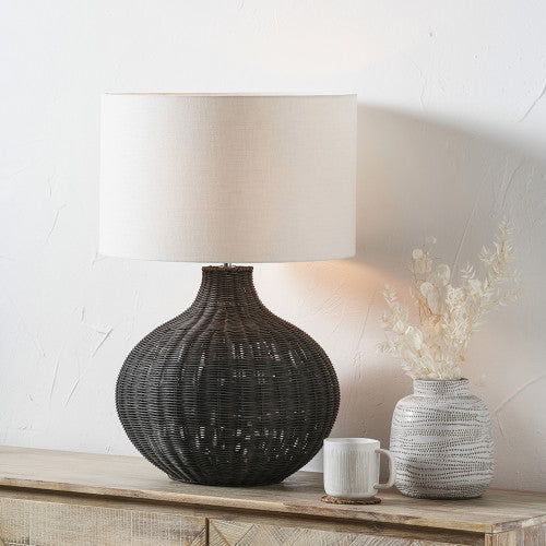 Allona Rattan Table Lamp- Grey/ Black Wash - Image 9