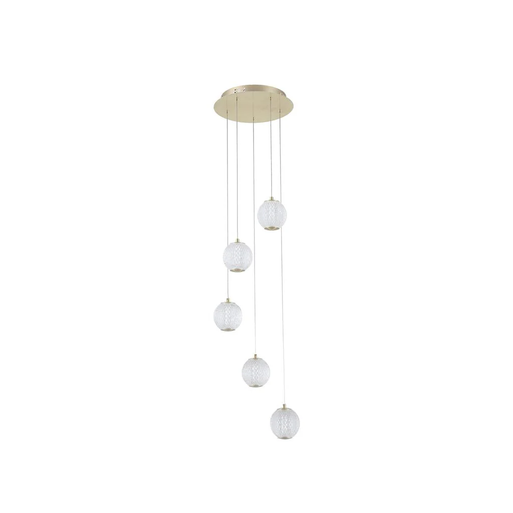 Allure 5 Light Satin Brass/Chrome Multi Drop Ceiling Pendant Integrated LED - Image 2
