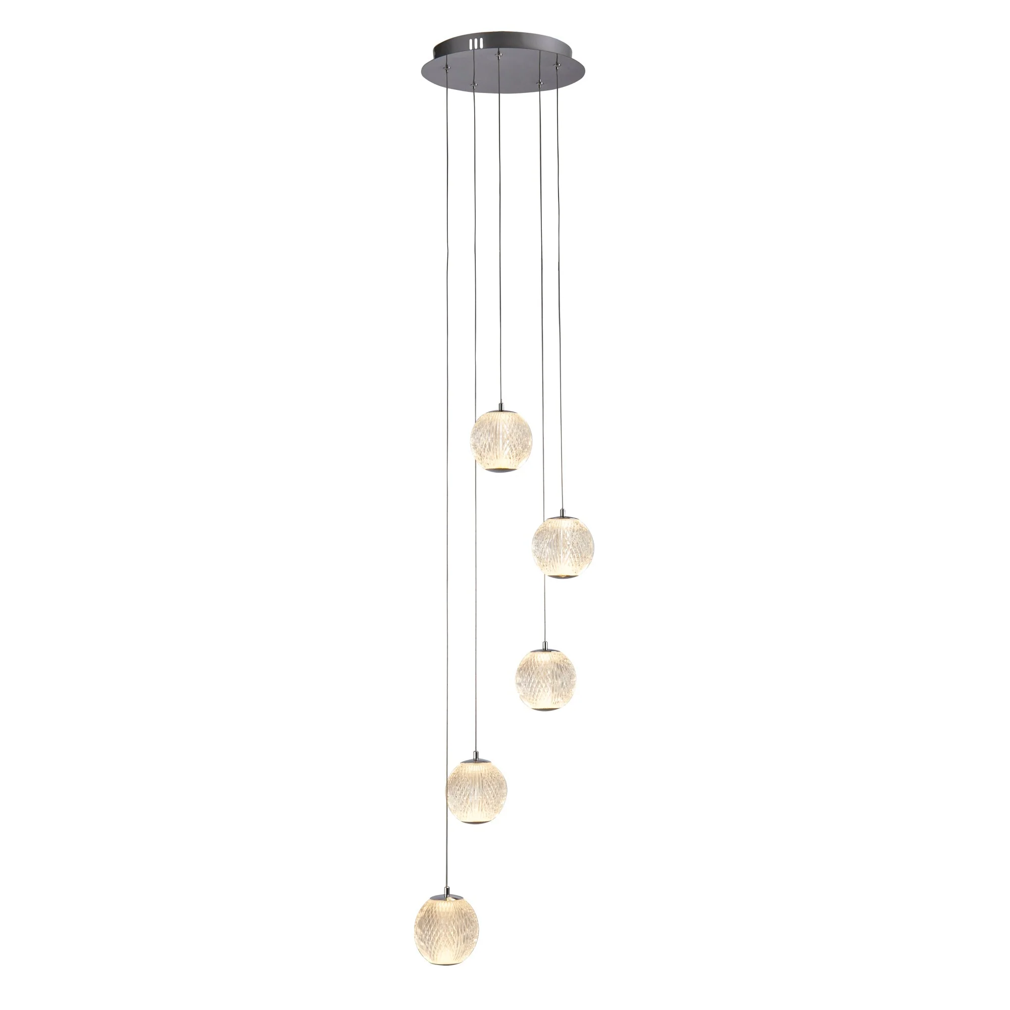 Allure 5 Light Satin Brass/Chrome Multi Drop Ceiling Pendant Integrated LED - Image 4