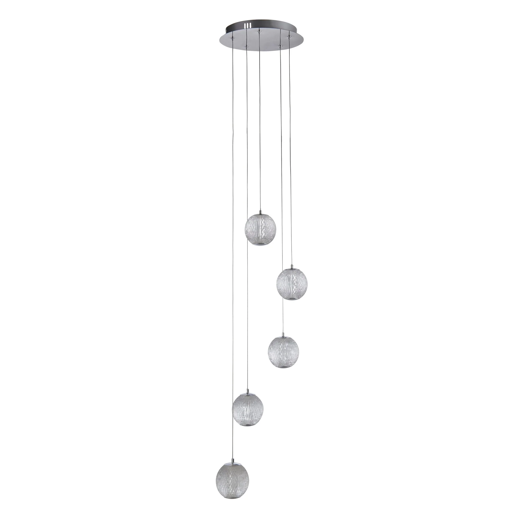 Allure 5 Light Satin Brass/Chrome Multi Drop Ceiling Pendant Integrated LED - Image 5
