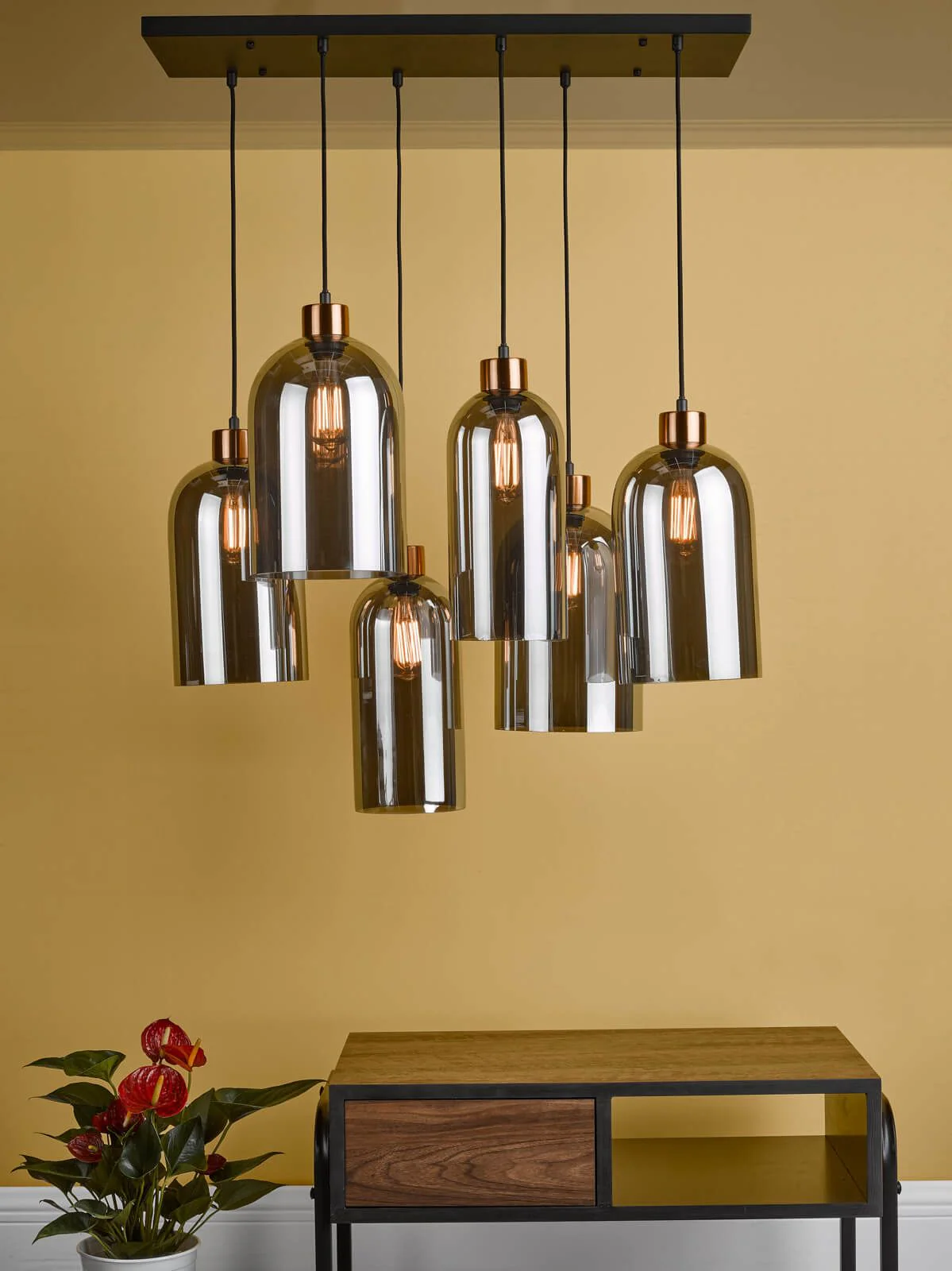 Alma 6 Light Bar Pendant Matt Black Smoked Glass - Image 4