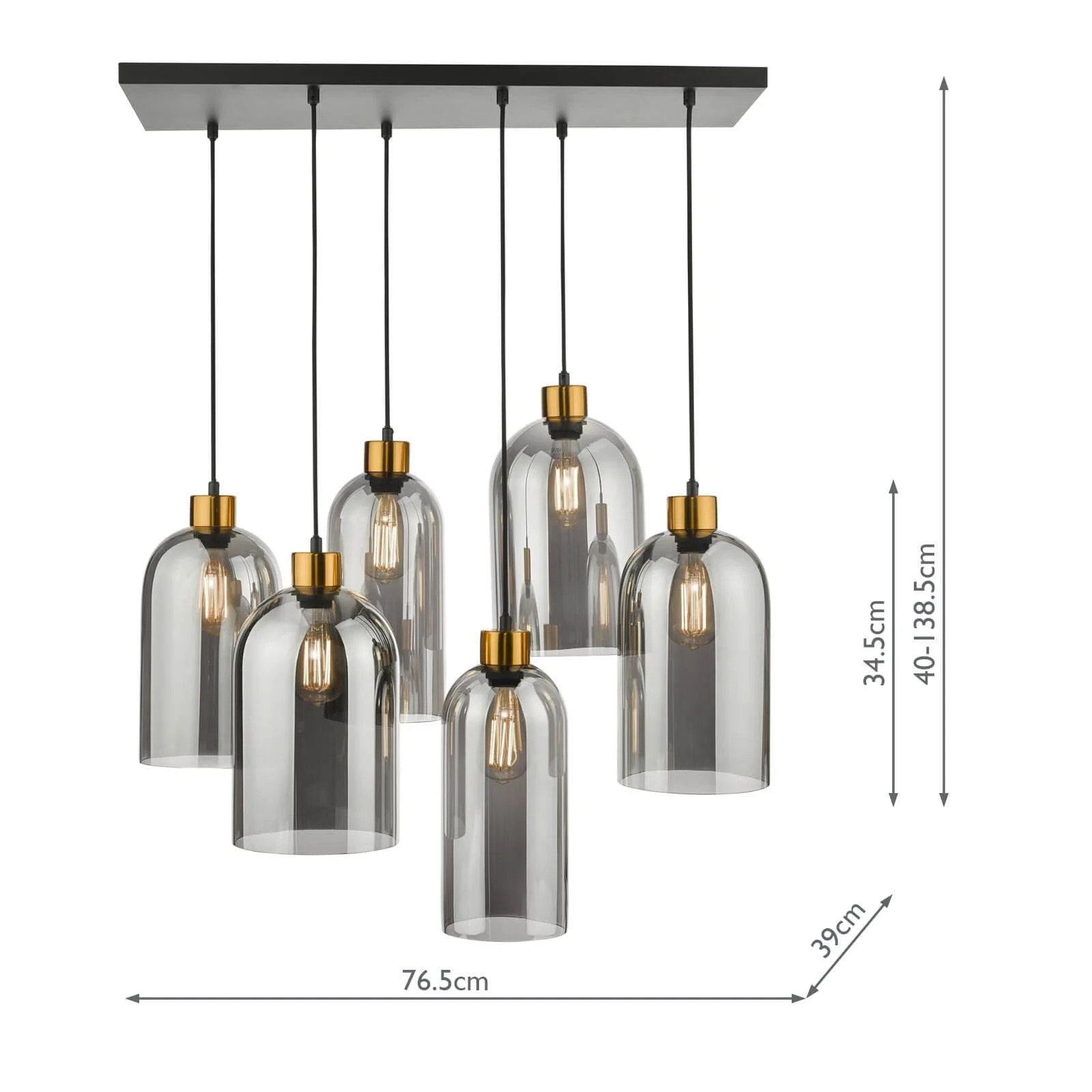 Alma 6 Light Bar Pendant Matt Black Smoked Glass - Image 5