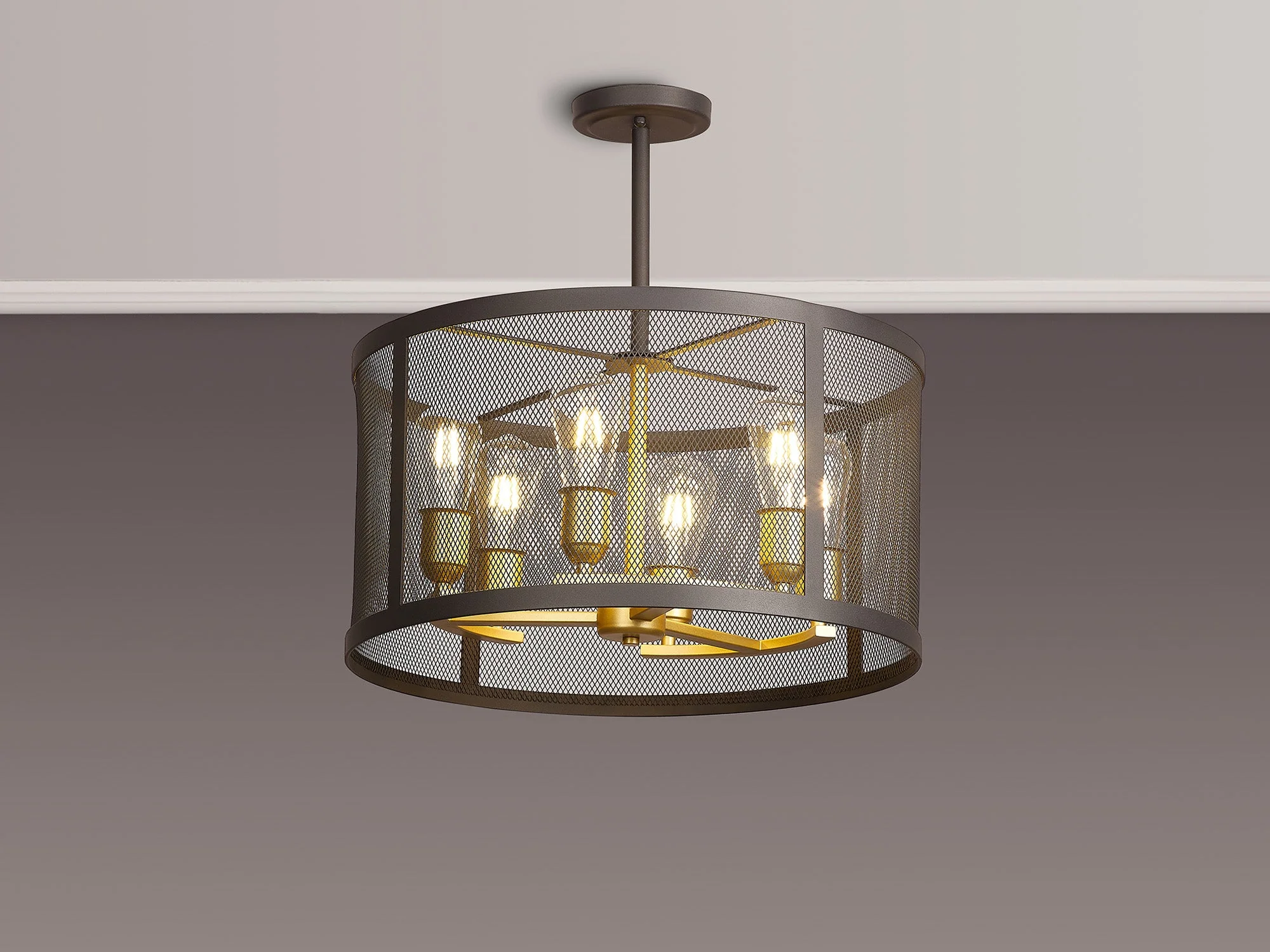 Alps 6Lt E27 Centre Light Fitting - Satin Black / Painted Gold - Image 5