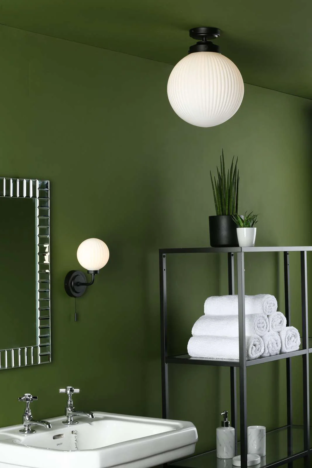 Alrik Bathroom Wall Light Matt Black Opal Glass IP44 - Image 3