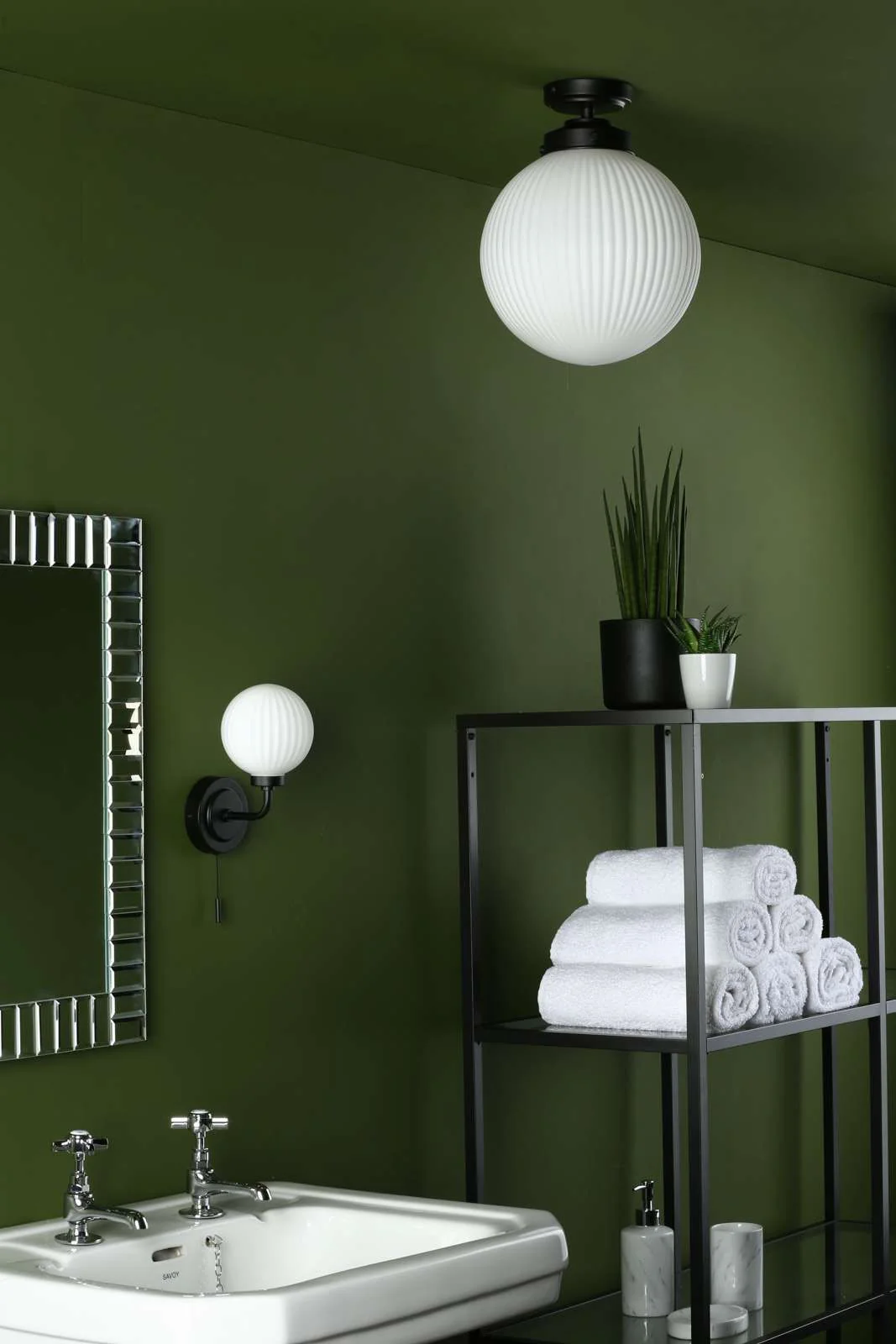 Alrik Bathroom Wall Light Matt Black Opal Glass IP44 - Image 4