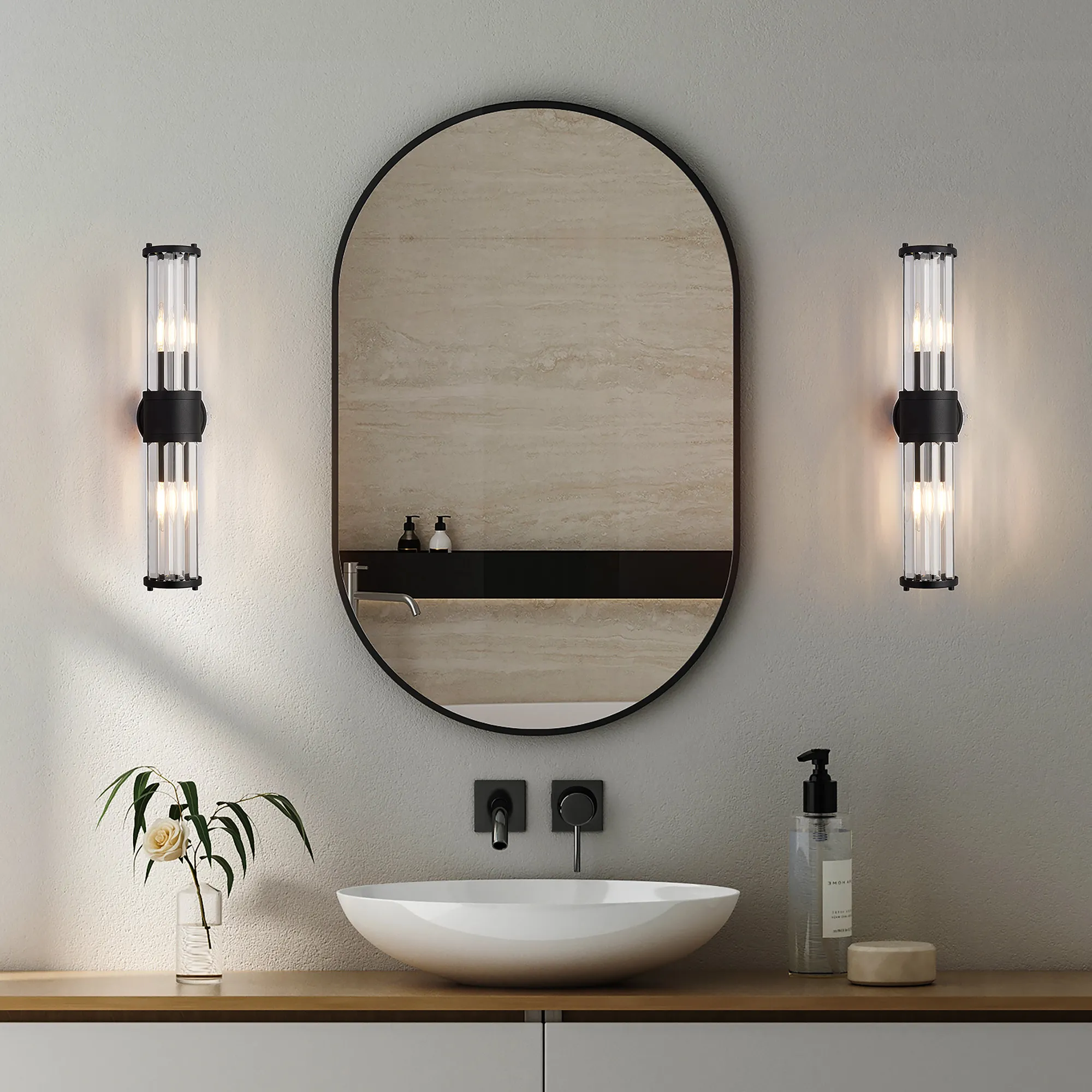 Alura 2 Light Crystal Wall Up & Down, E14, IP44, Satin Black/Clear Crystal - Image 3