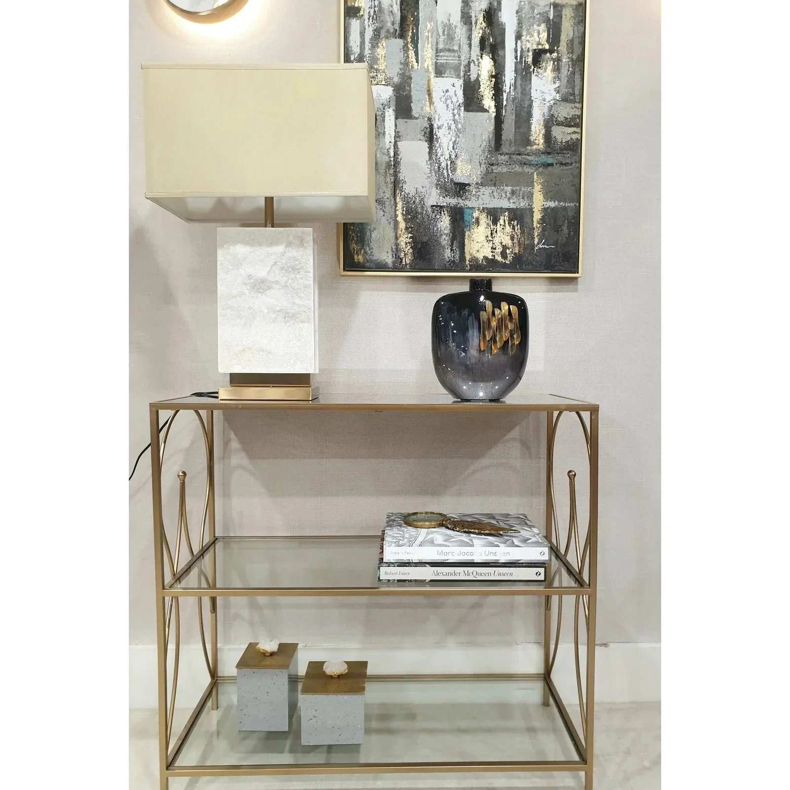 Alyssa Small/Large Canister - Granite & Gold Finish - Image 3
