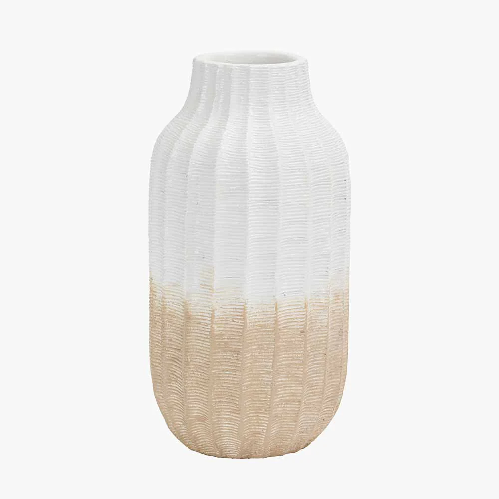 Amalia Natural and White Stoneware Textured Vase - Image 2