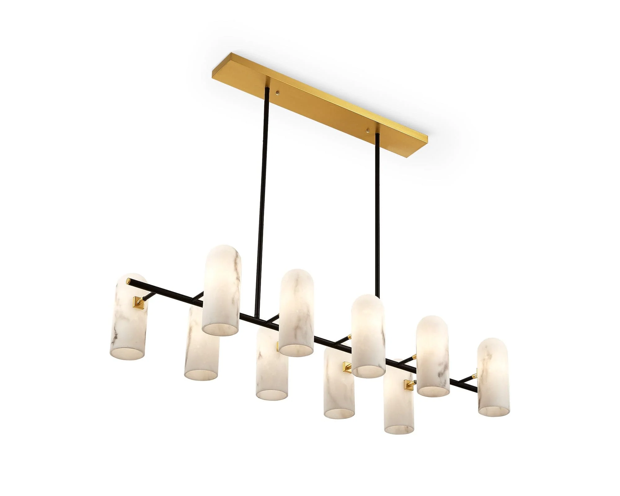Amatti Long Chandelier - Alabaster, Black & Brass G9