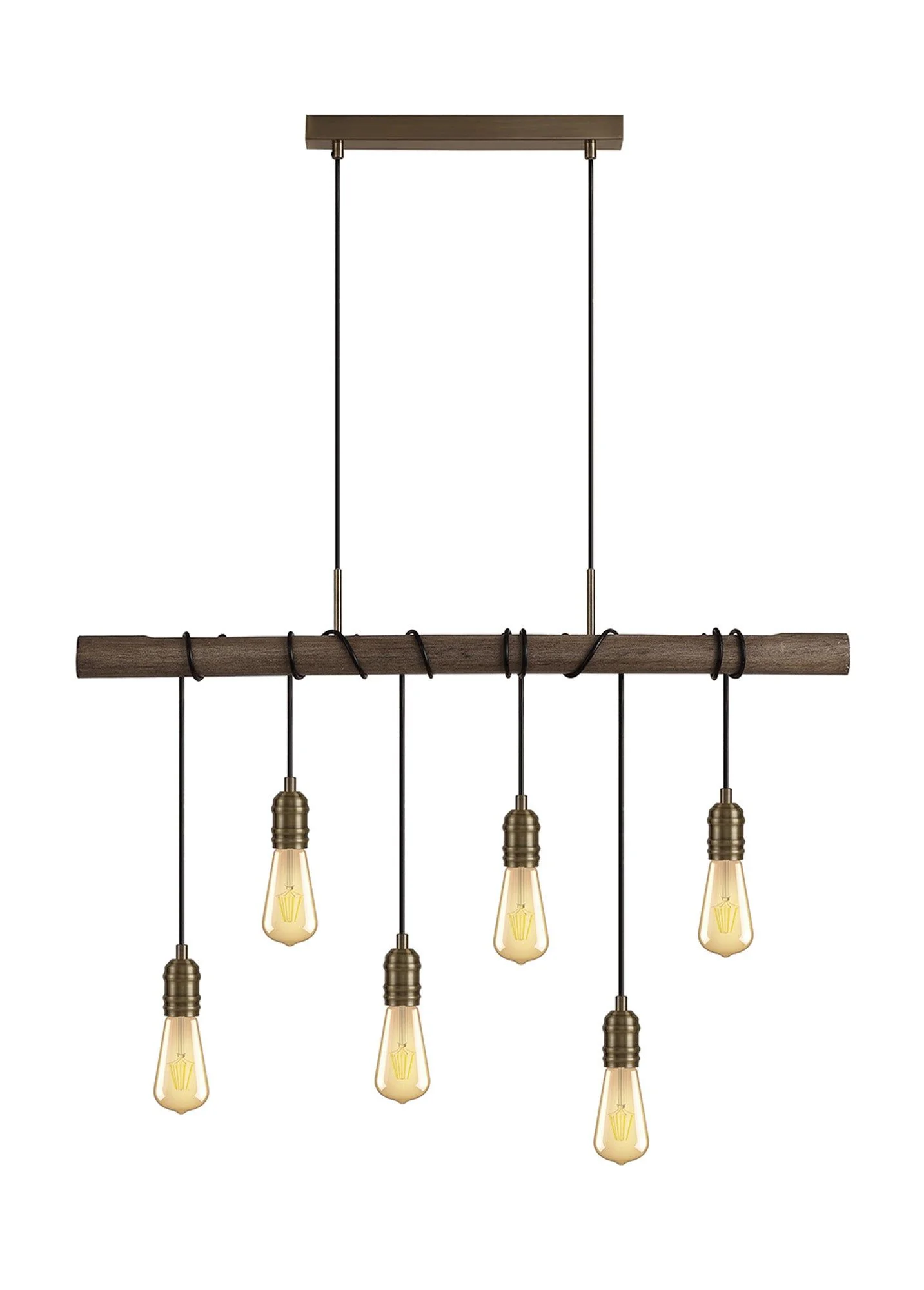 Ambover Kitchen Table/Island Ceiling Light, 3/4/6Lt x E27, Medium Oak & Antique Brass, IP20 - Image 7