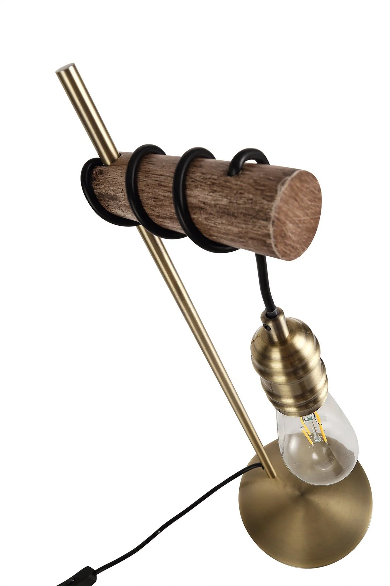 Ambover Table Lamp, 1 x E27, Medium Oak & Antique Brass, IP20 - Image 3