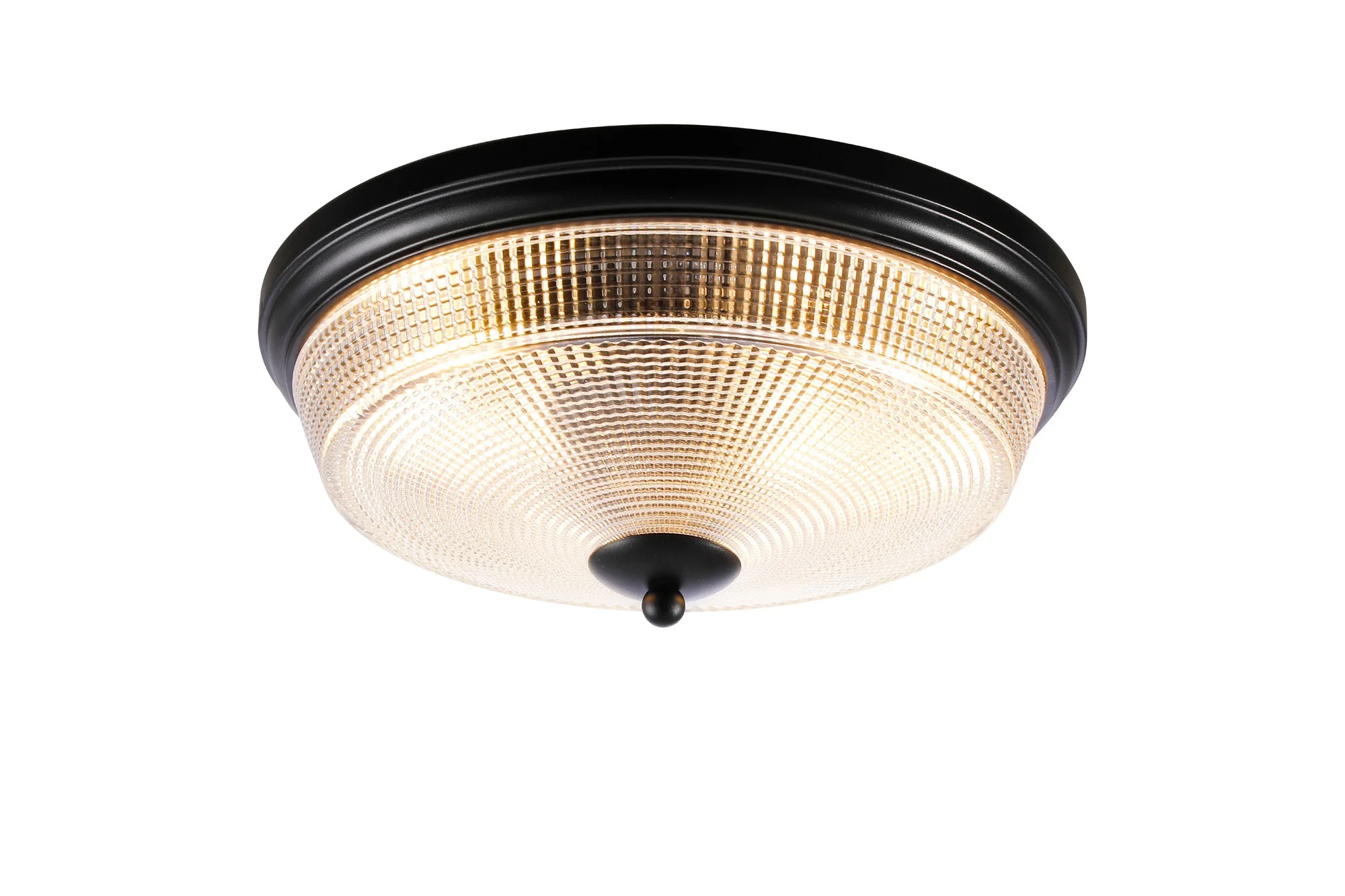 Amoray 2 Light E27 Flush Ceiling Light, IP44, Satin Black/Prismatic Glass - Image 5