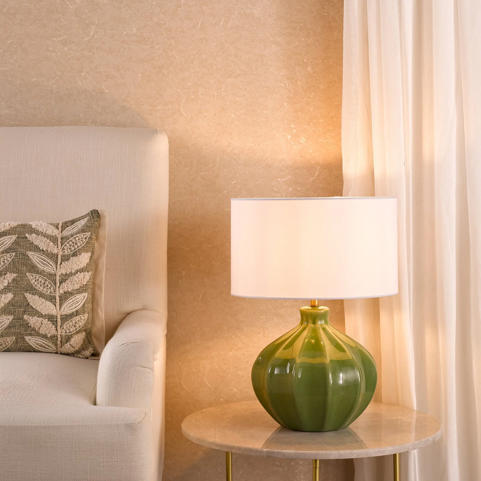 Amrita Ceramic Table Lamp Red/ Green and Antique Brass Base Only - Image 5