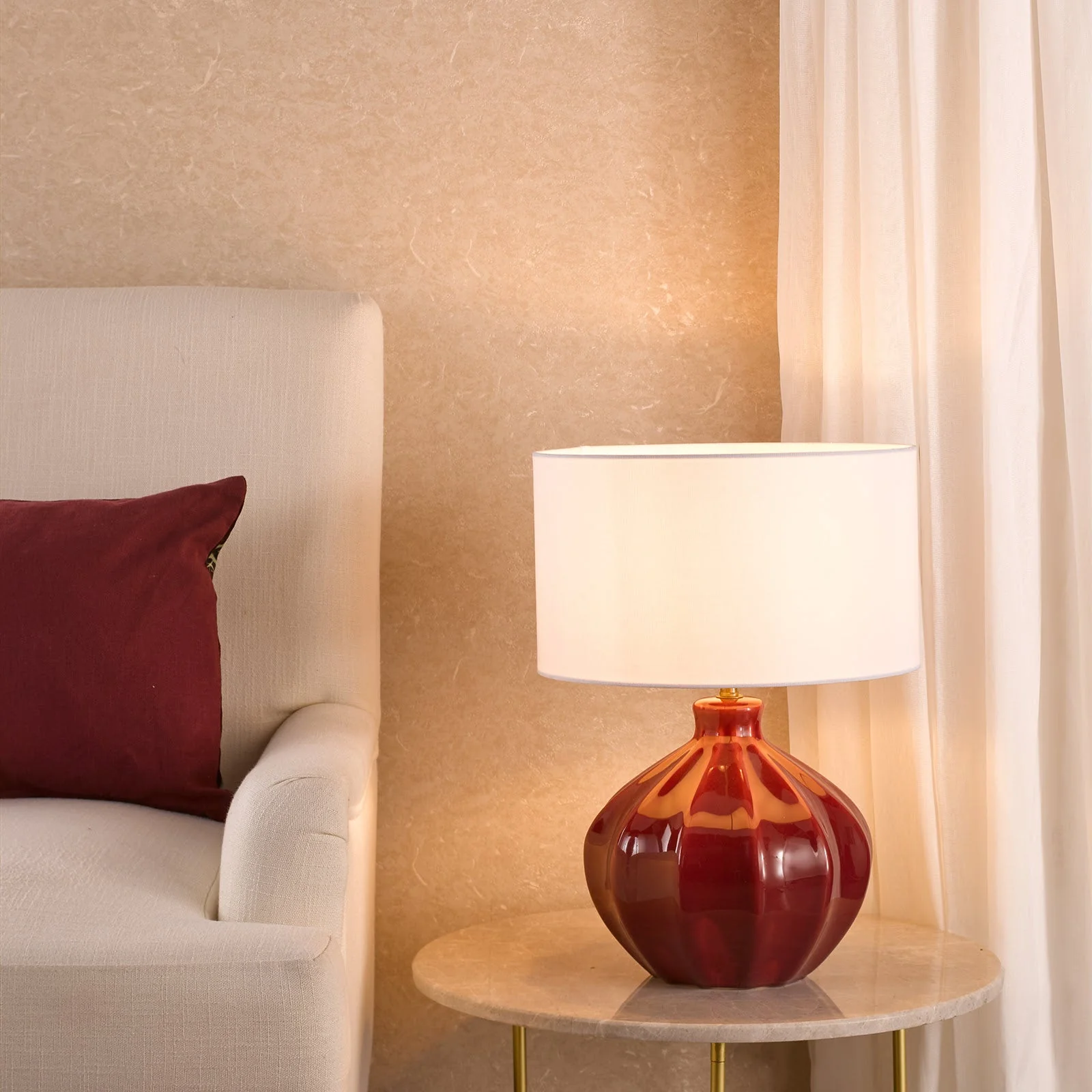 Amrita Ceramic Table Lamp Red/ Green and Antique Brass Base Only - Image 7
