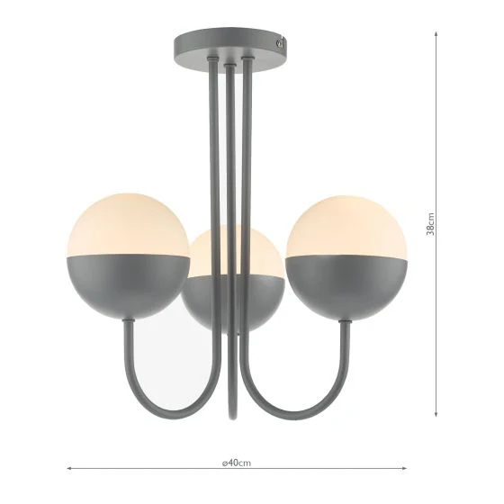 Andre 3 Light Semi Flush Grey Opal Glass - Image 6