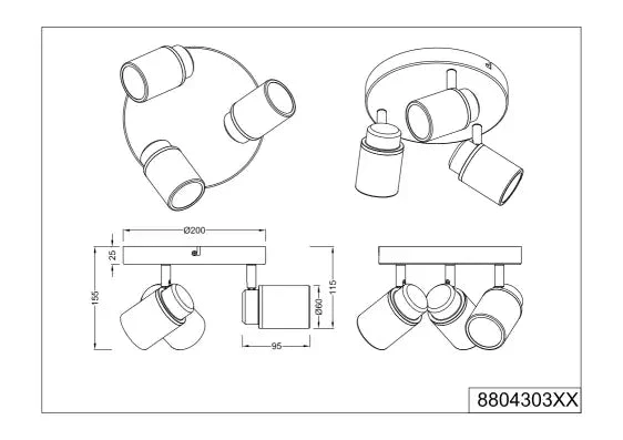 Angelo 3/Lt Plate Spotlight IP44 - Black/Chrome - Image 5