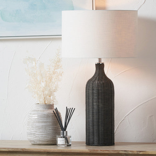 Anika Rattan Bottle Table Lamp- Natural/ Black Finishes - Image 6