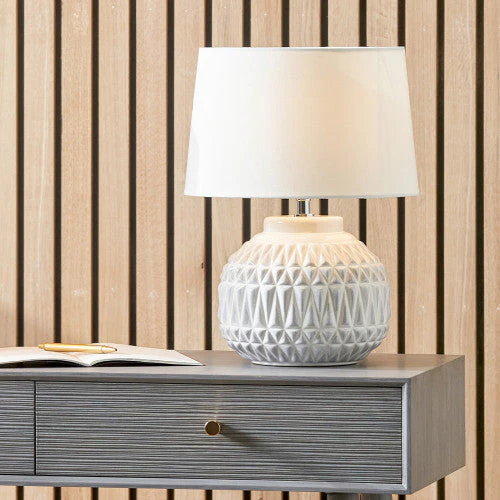 Anneli Warm White Aztec Texture Ceramic Table Lamp - Image 3
