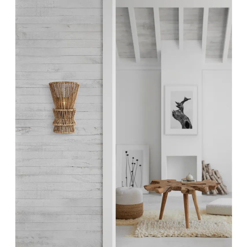Antigua 1Lt Wall Sconce - Natural Abaca & Brass - Image 2