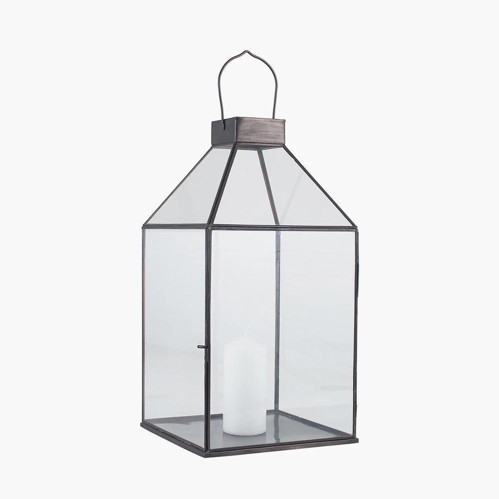 Antique Brass Metal and Glass Square Lantern - Image 2